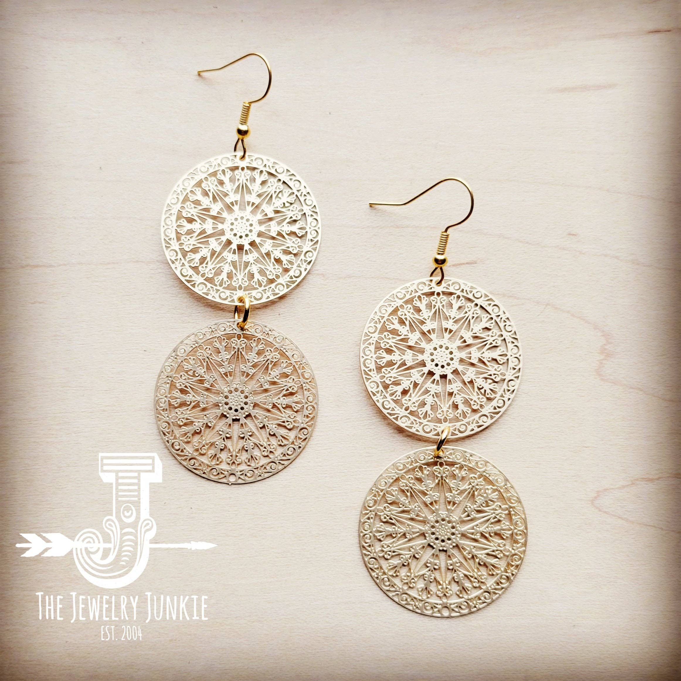Matte Gold Hoop Dangle Filigree Earrings