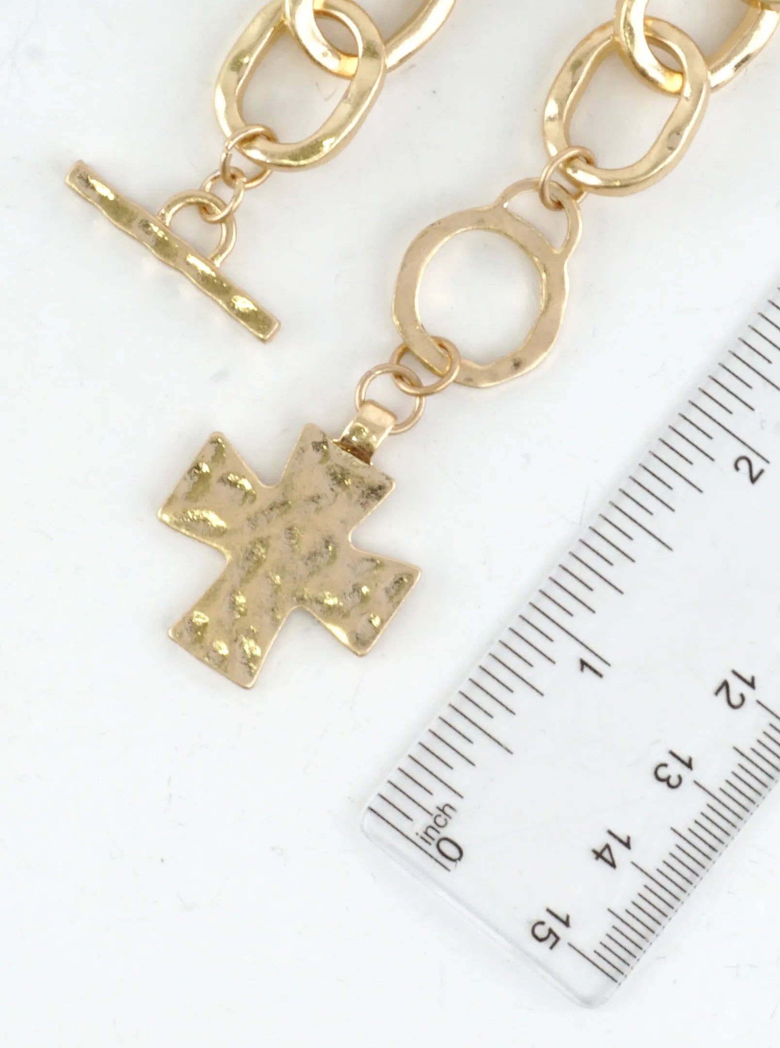 Chunky Hammered Cross Charm Toggle Link Bracelet