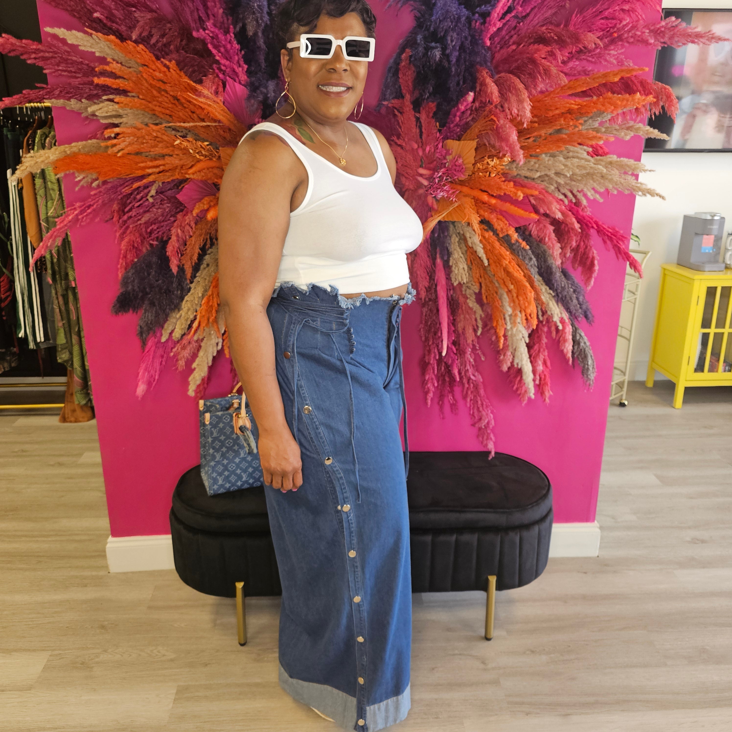 High Waist Jeans with Side Snaps