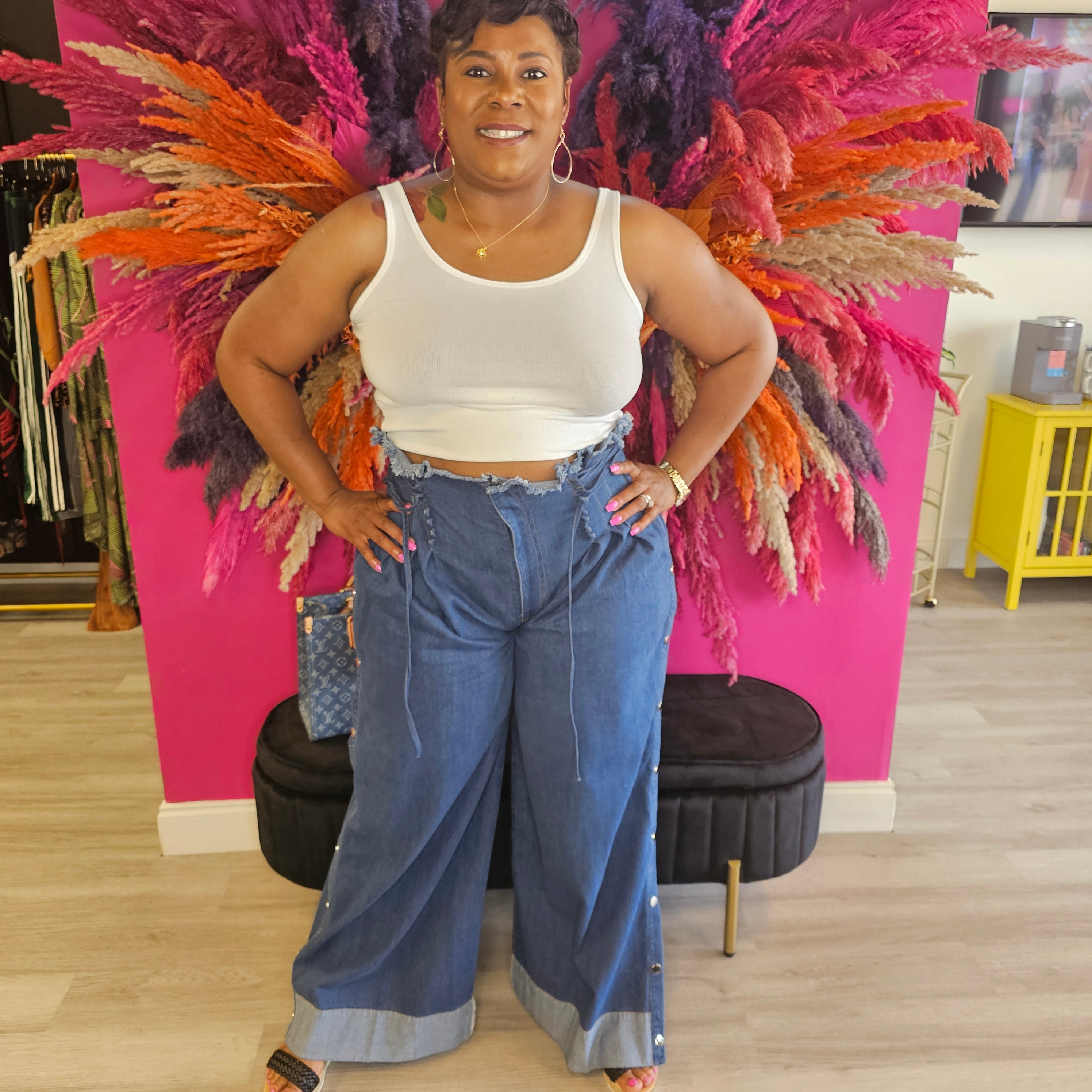 High Waist Jeans with Side Snaps