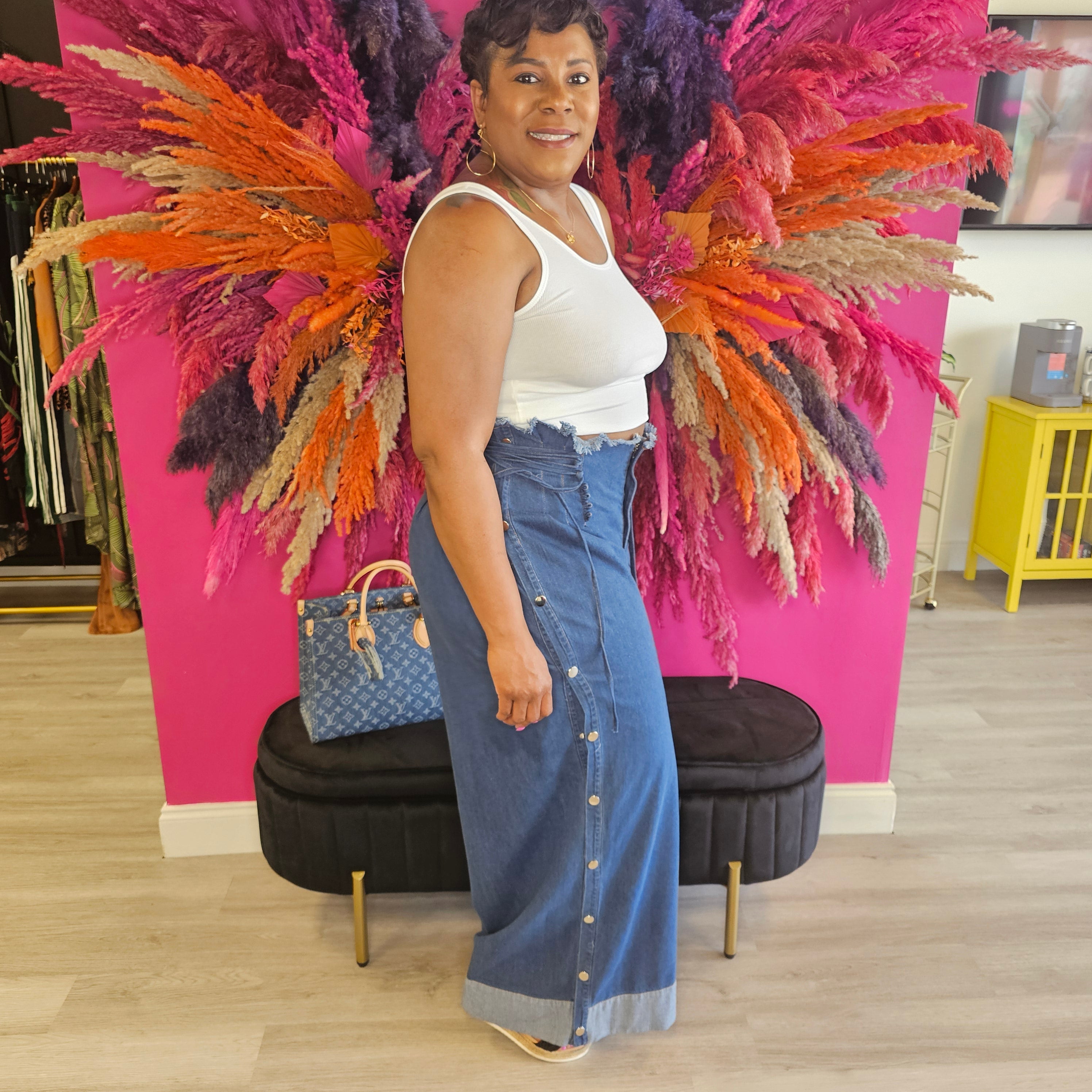 High Waist Jeans with Side Snaps