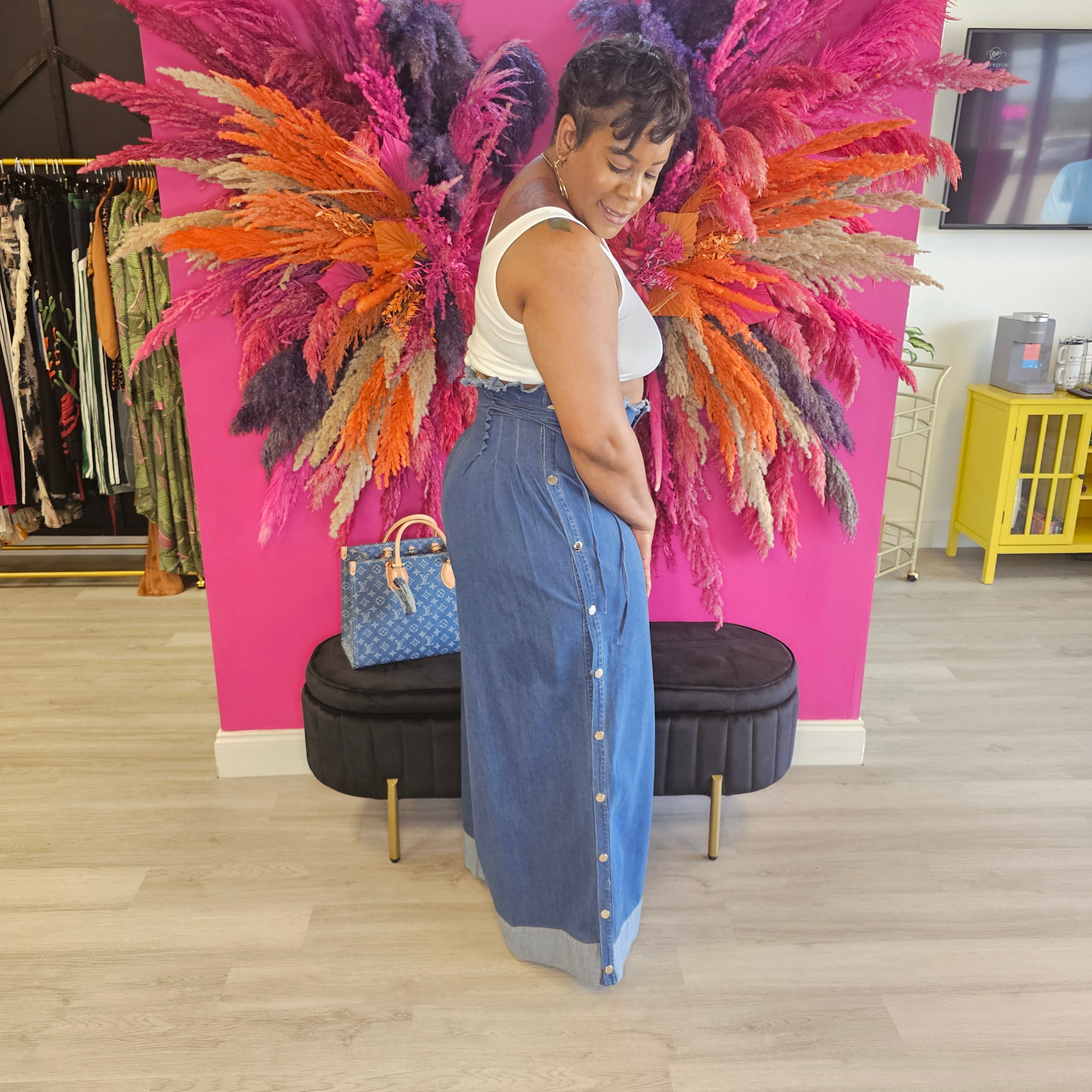 High Waist Jeans with Side Snaps