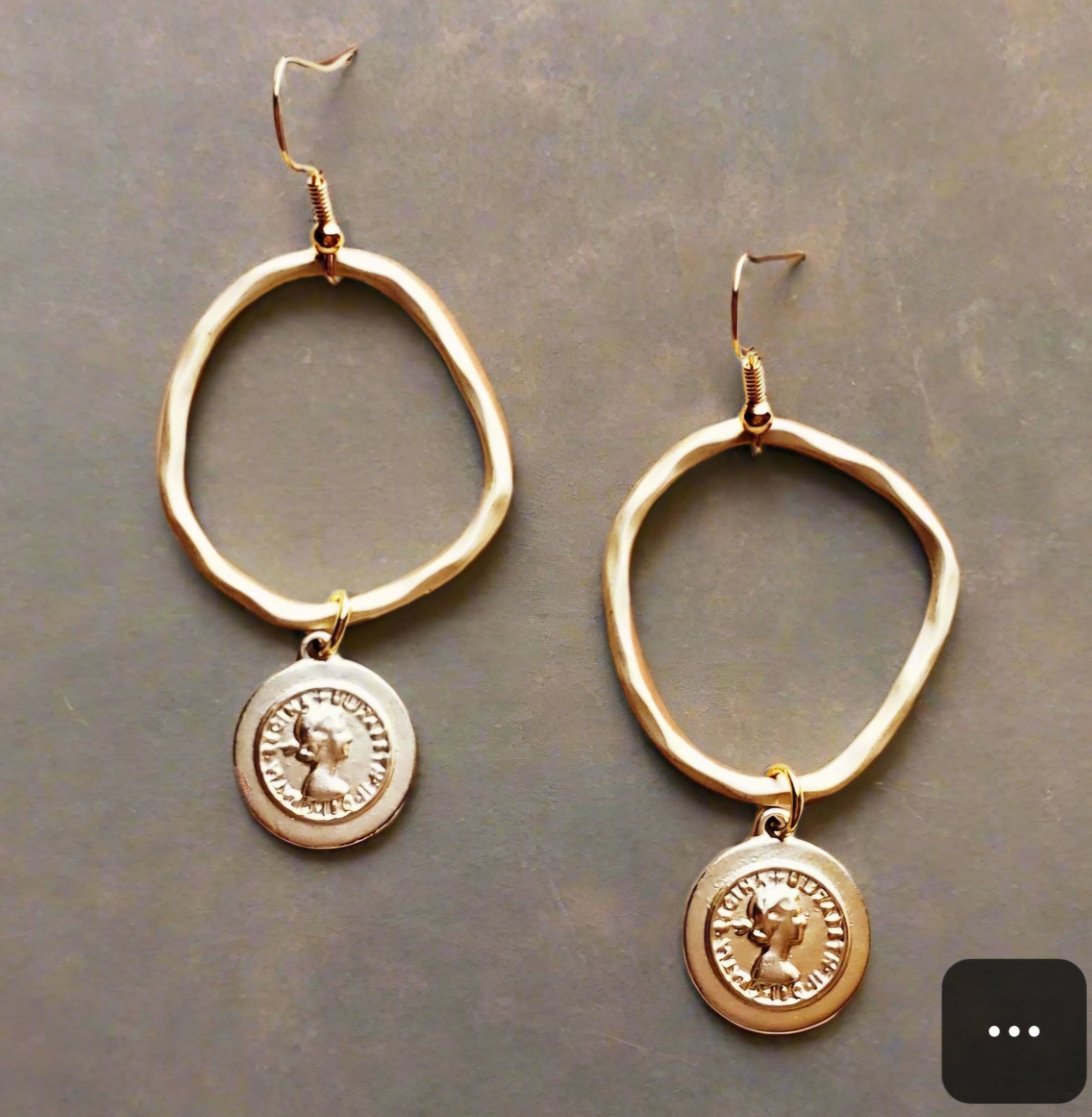 Matte Gold Hoop Earrings with Coin Dangle 203v