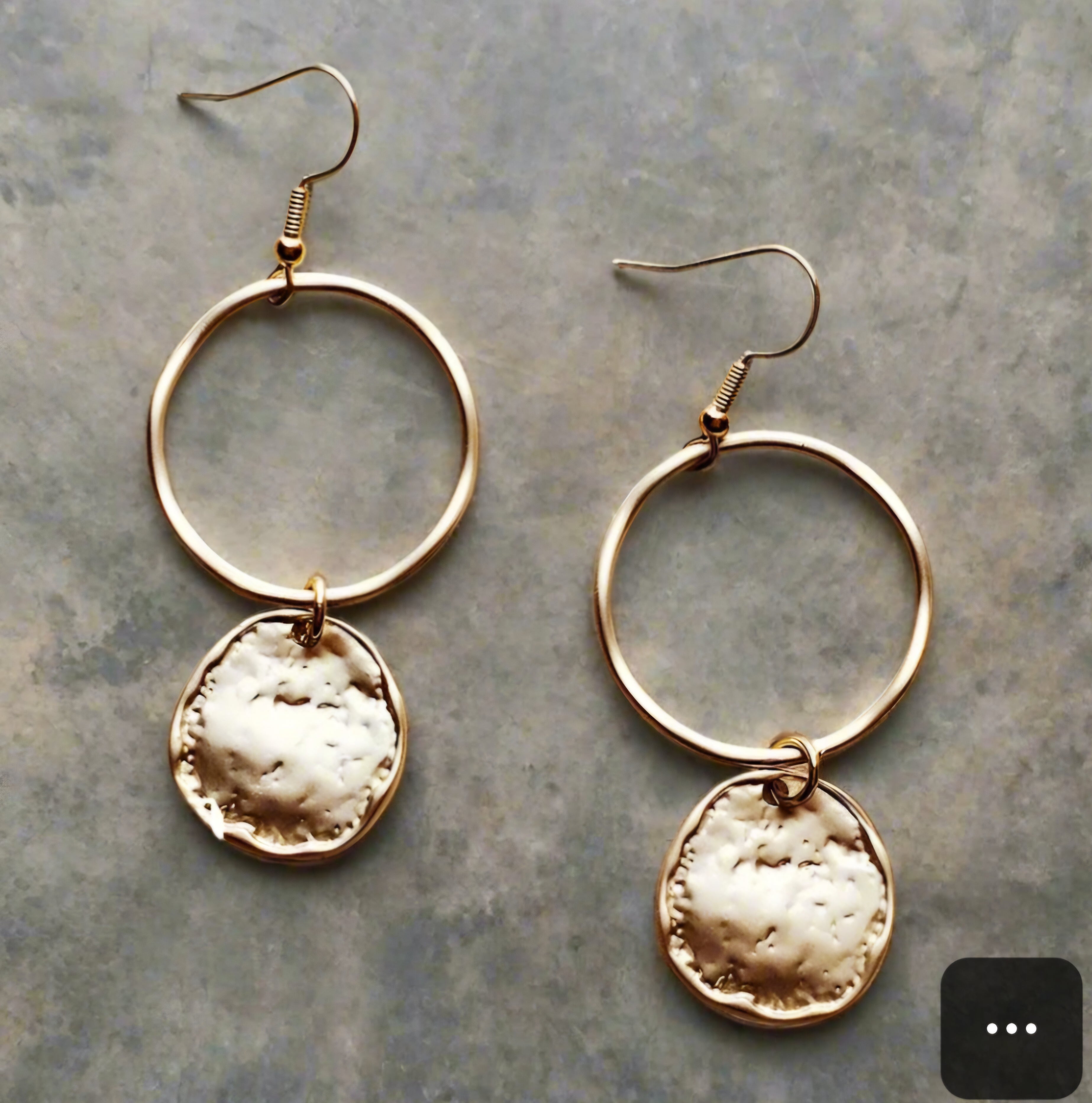 Matte Gold Hoop Earrings with Coin Dangle 203v