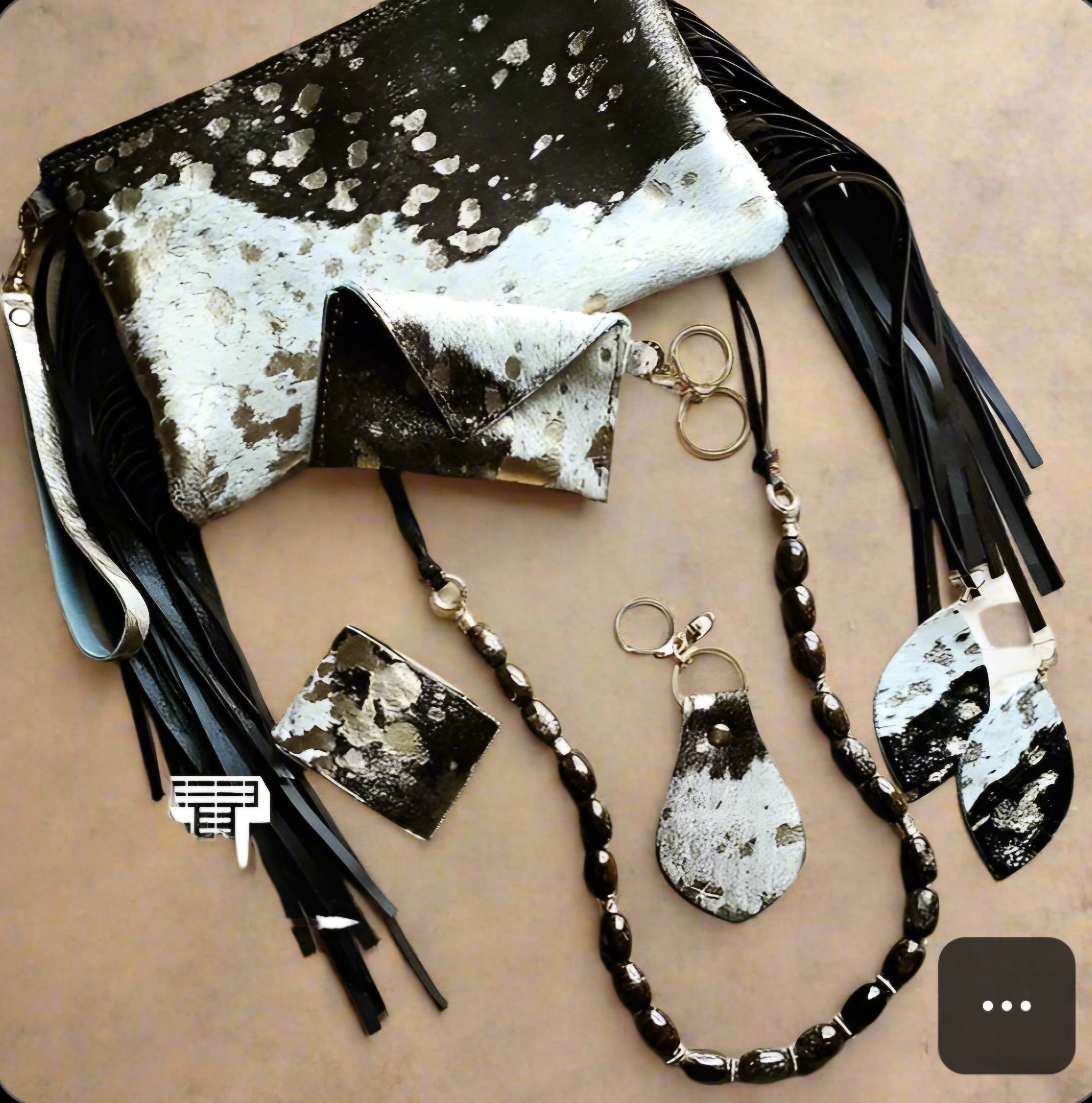 Hair-on-Hide Mixed Metallic Leather Bangle Bracelet 010z