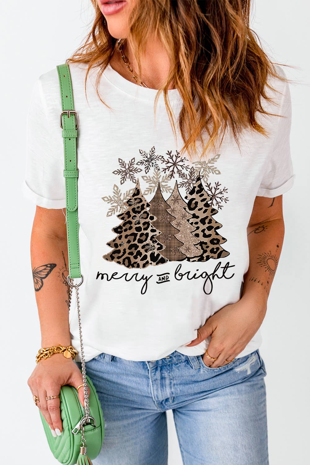 Leopard Christmas Tree Graphic Crew Neck T Shirt