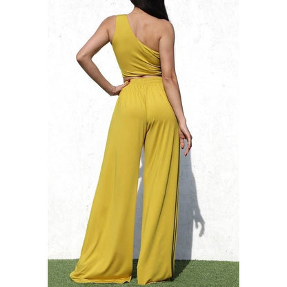 ONE SHOULDER CROP TOP HIGHWAISTED PATNS SET