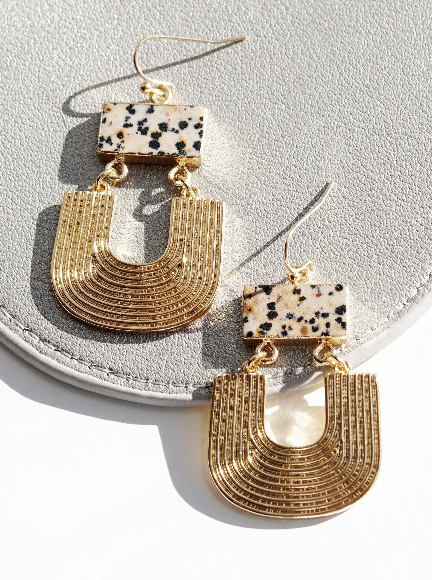 Textured Metal Natural Stone Drop Dangle Earrings