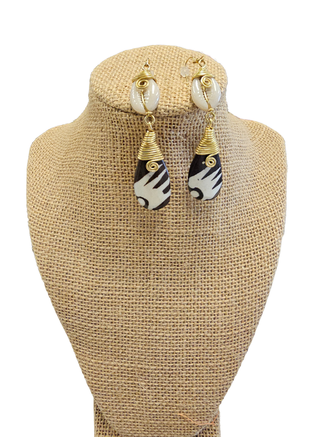 Brown &amp; White (Cowrie) Dangle Earrings