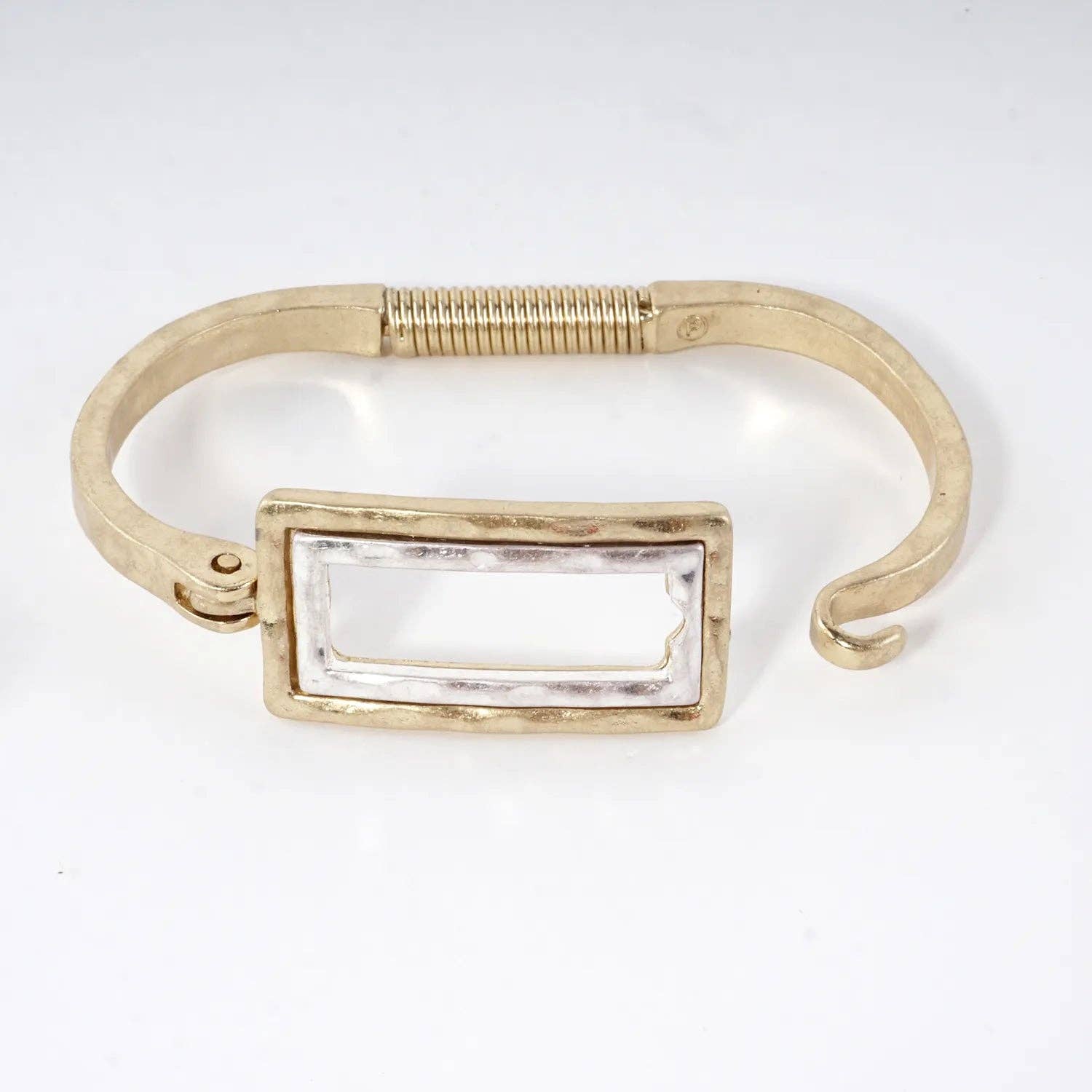 Hammered Dual-Tone Rectangular Hook Hinge Bracelet