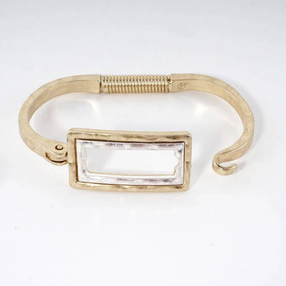Hammered Dual-Tone Rectangular Hook Hinge Bracelet