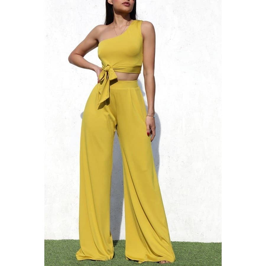 ONE SHOULDER CROP TOP HIGHWAISTED PATNS SET