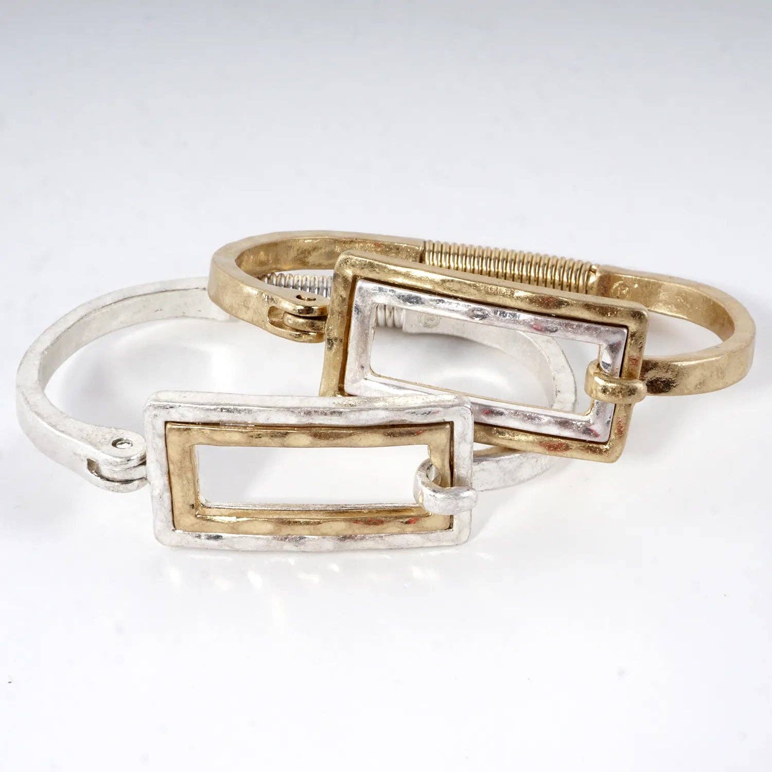 Hammered Dual-Tone Rectangular Hook Hinge Bracelet