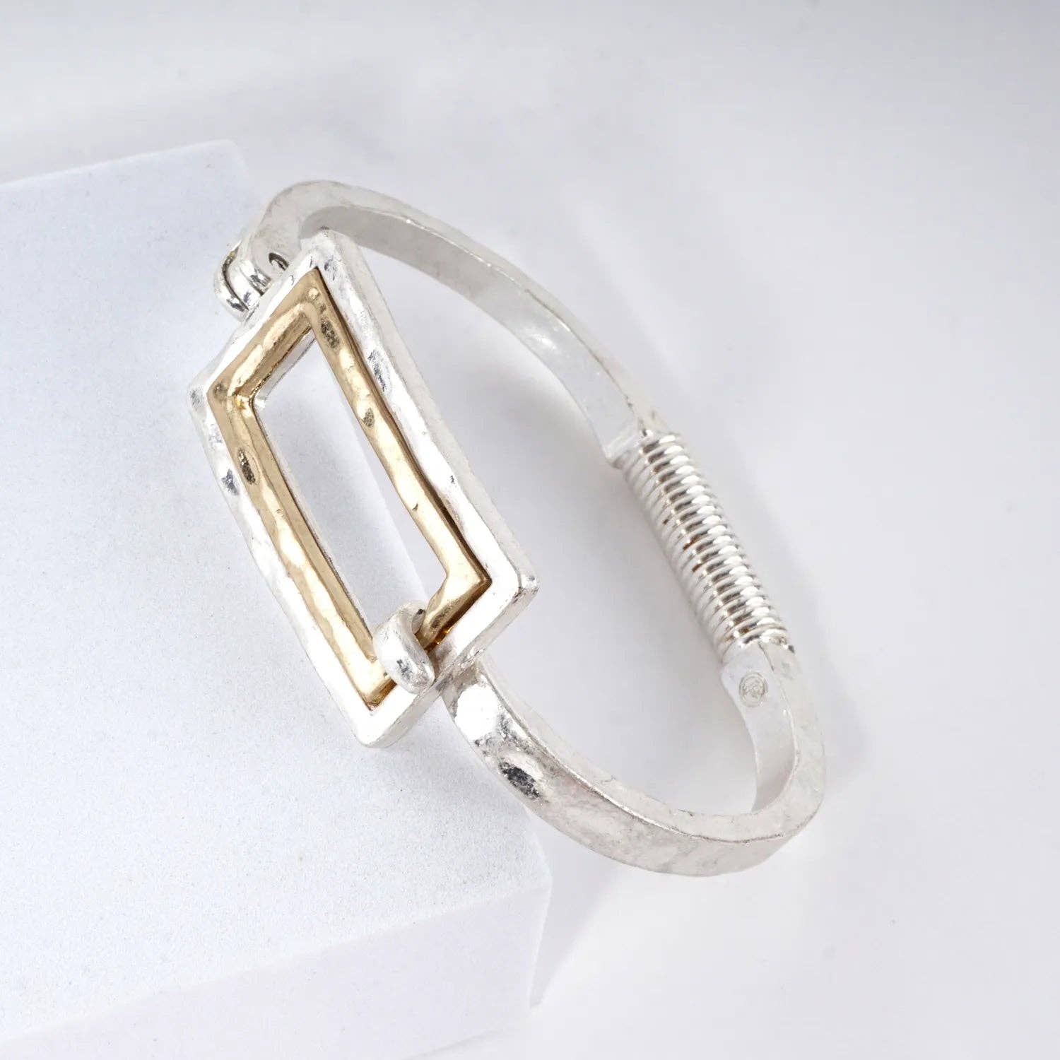 Hammered Dual-Tone Rectangular Hook Hinge Bracelet