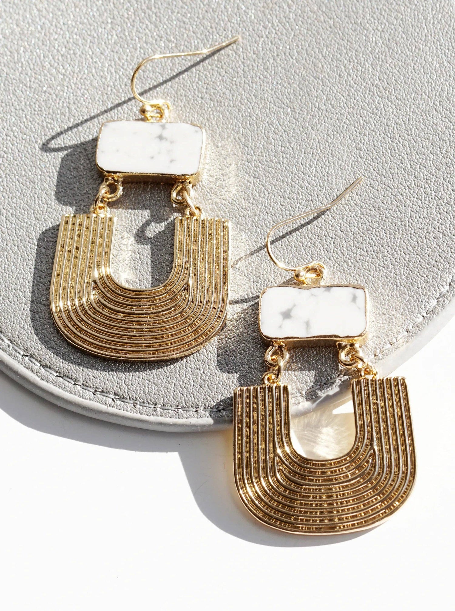 Textured Metal Natural Stone Drop Dangle Earrings