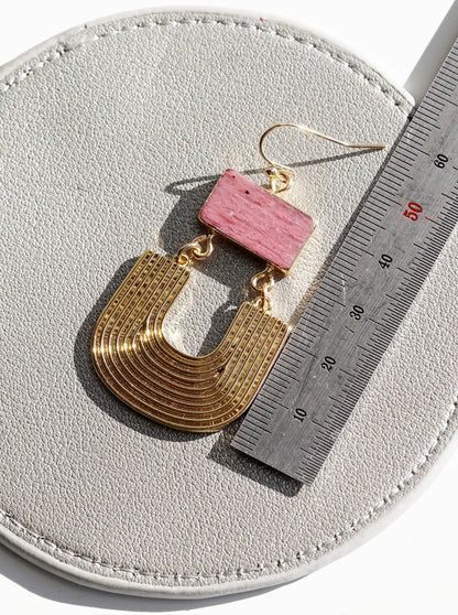 Textured Metal Natural Stone Drop Dangle Earrings