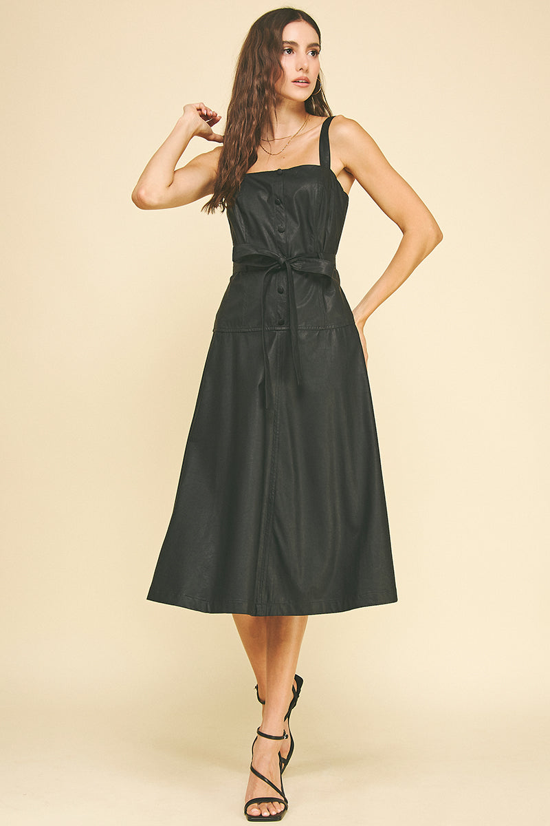 PU Leather Faux Button Down Midi Dress Bold & Fierce Boutique PU Leather Faux Button Down Midi Dress Bold & Fierce Boutique