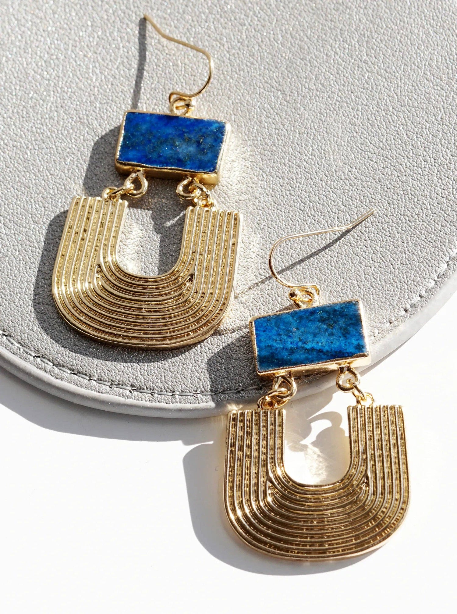 Textured Metal Natural Stone Drop Dangle Earrings