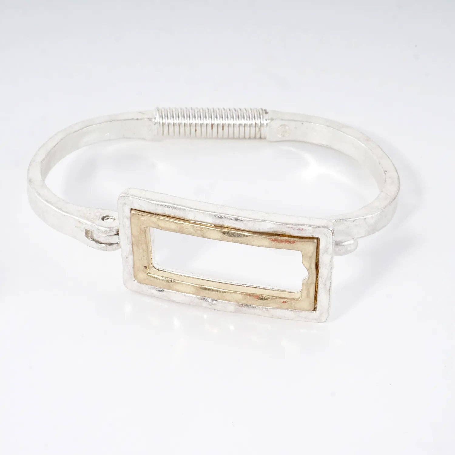 Hammered Dual-Tone Rectangular Hook Hinge Bracelet