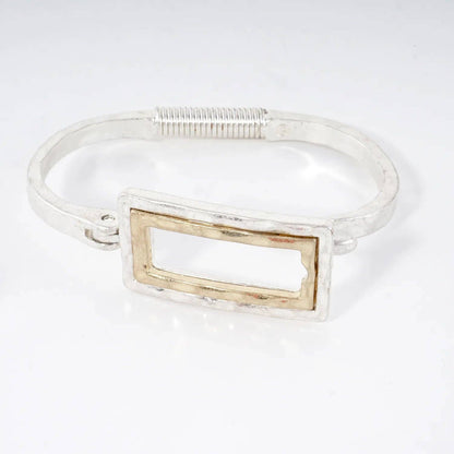 Hammered Dual-Tone Rectangular Hook Hinge Bracelet