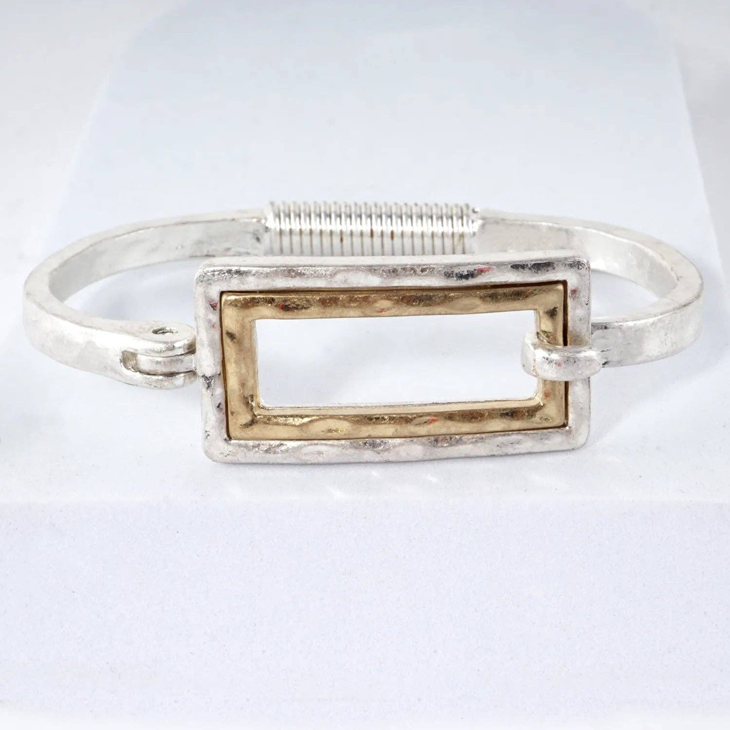Hammered Dual-Tone Rectangular Hook Hinge Bracelet