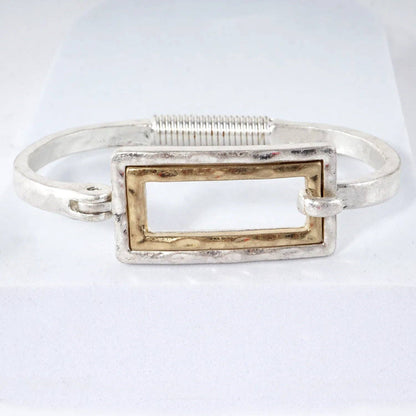 Hammered Dual-Tone Rectangular Hook Hinge Bracelet