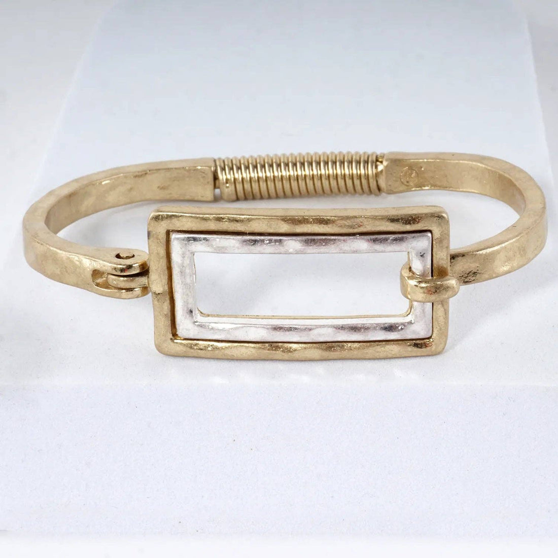 Hammered Dual-Tone Rectangular Hook Hinge Bracelet