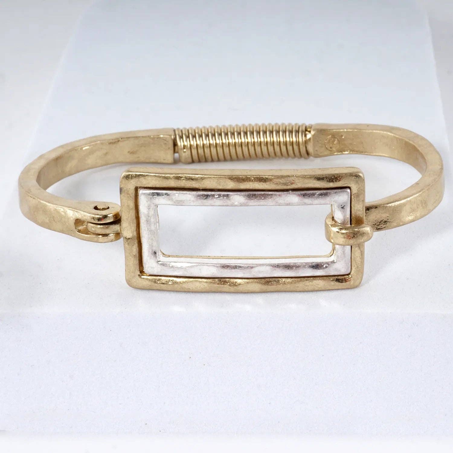 Hammered Dual-Tone Rectangular Hook Hinge Bracelet