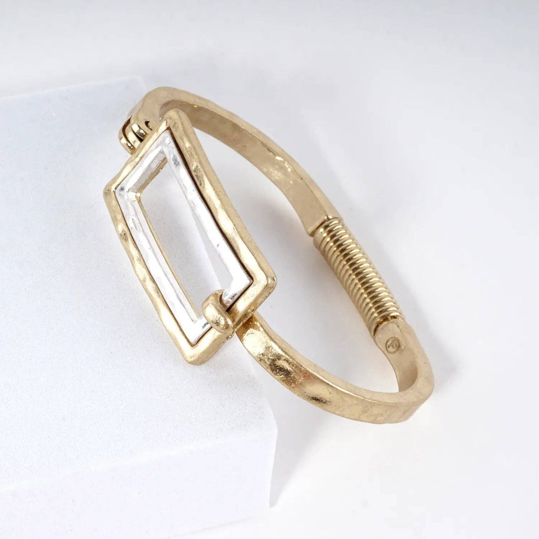 Hammered Dual-Tone Rectangular Hook Hinge Bracelet