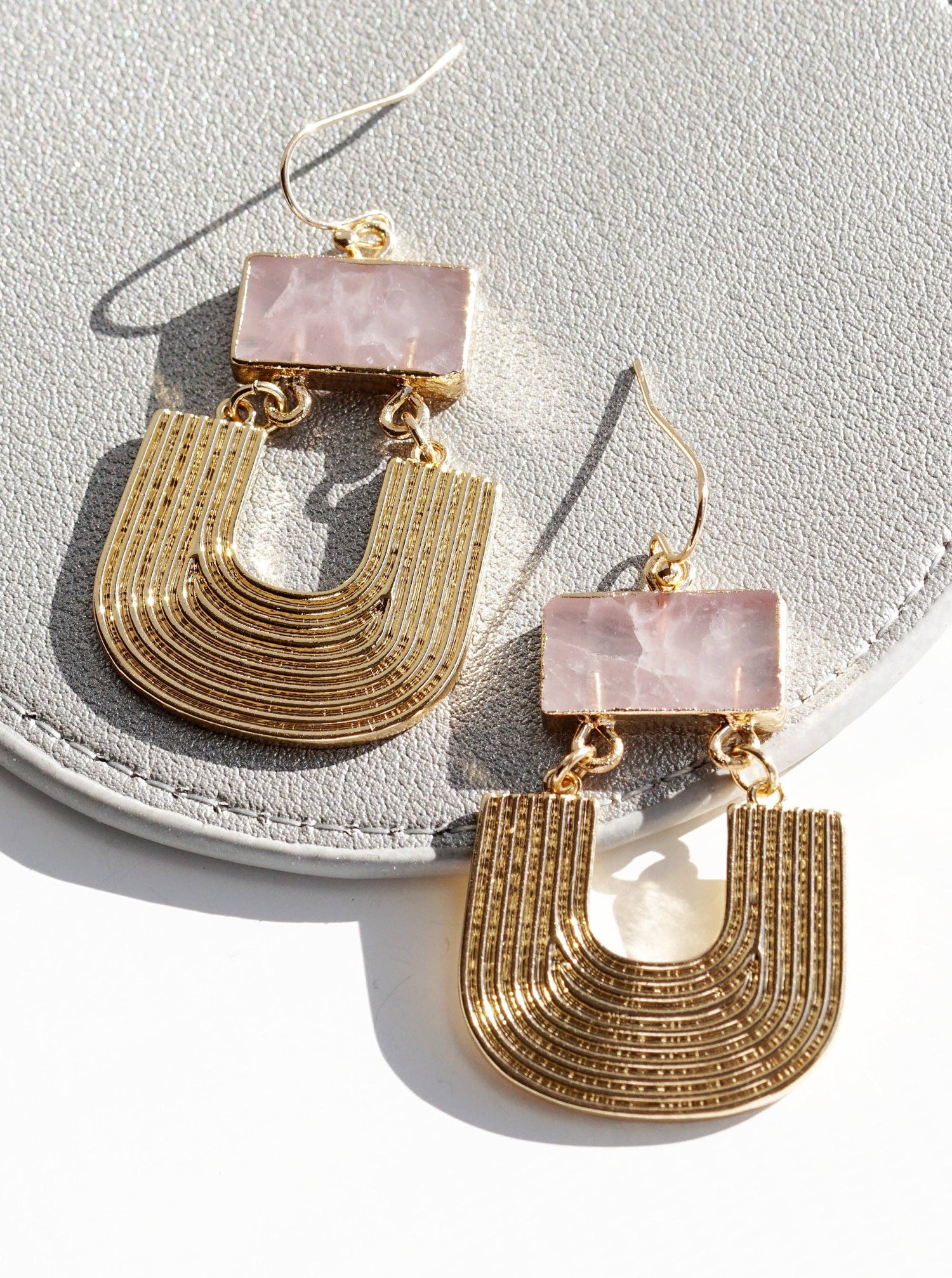 Textured Metal Natural Stone Drop Dangle Earrings