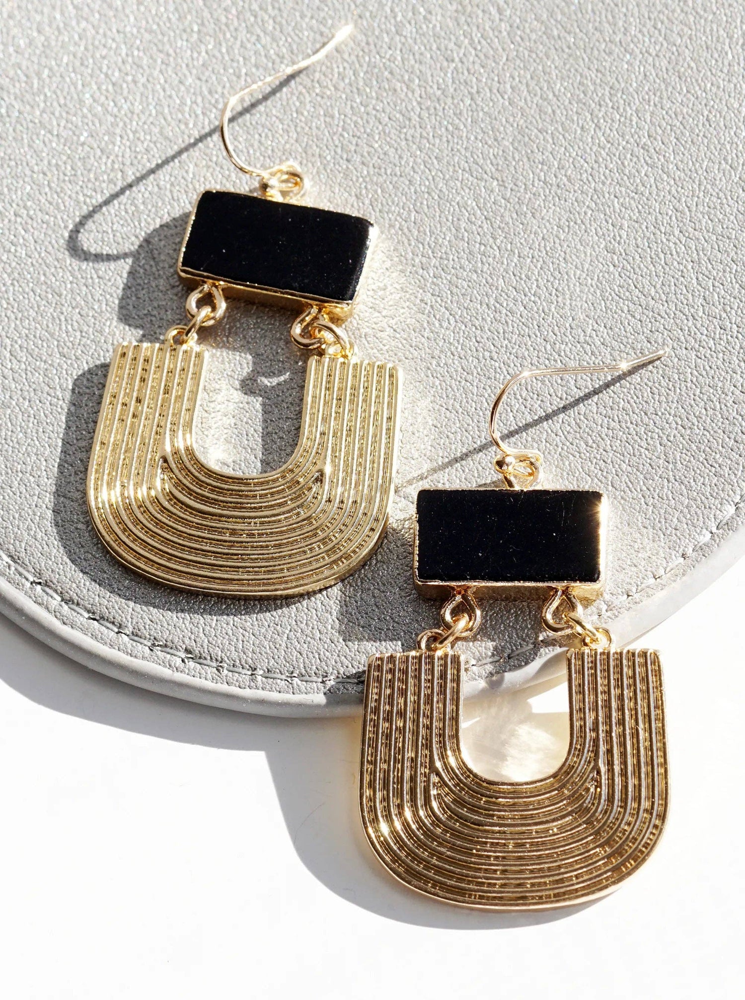 Textured Metal Natural Stone Drop Dangle Earrings