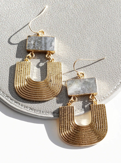 Textured Metal Natural Stone Drop Dangle Earrings