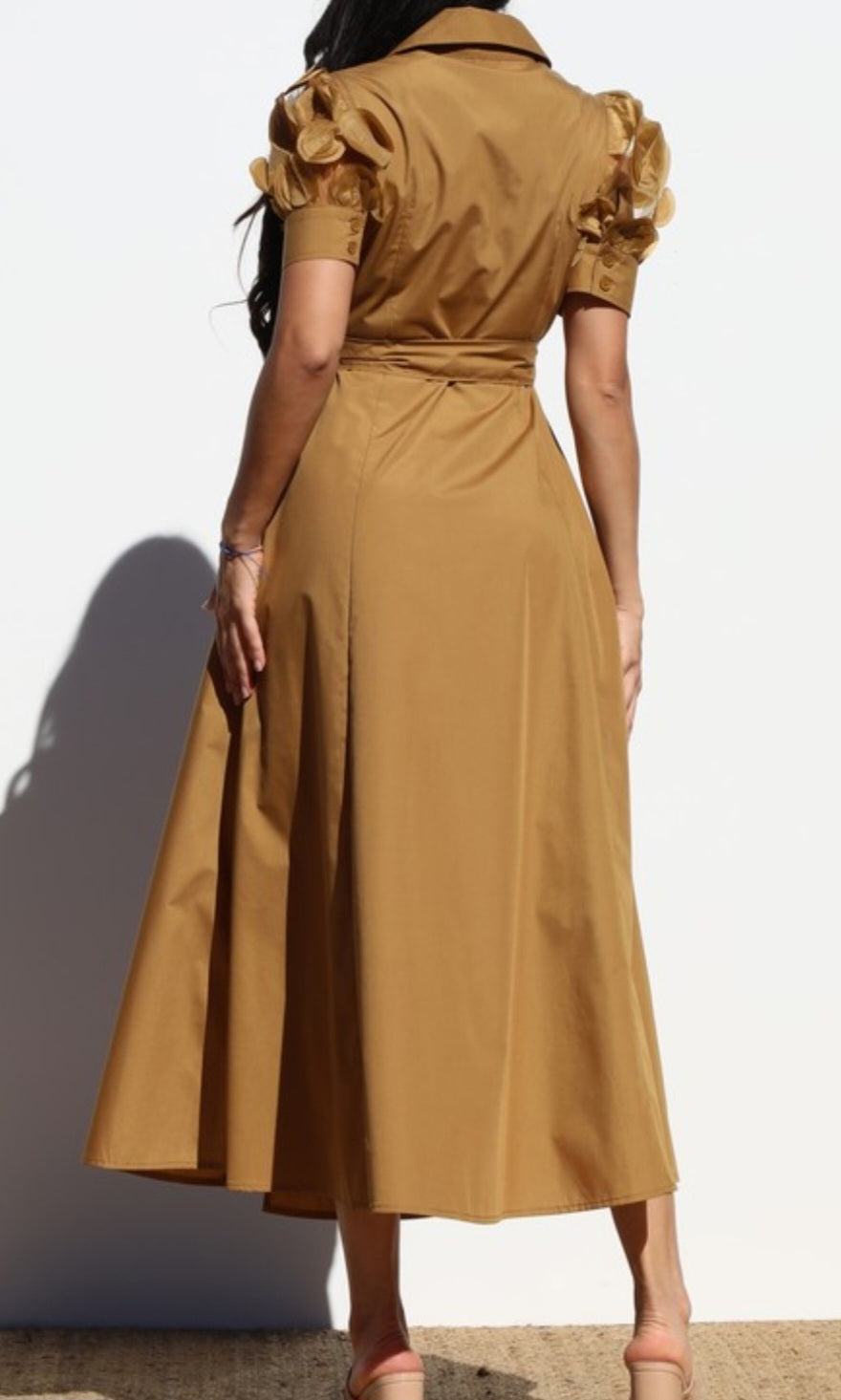 Cocoa Lace Sleeve Woven Midi Dress
