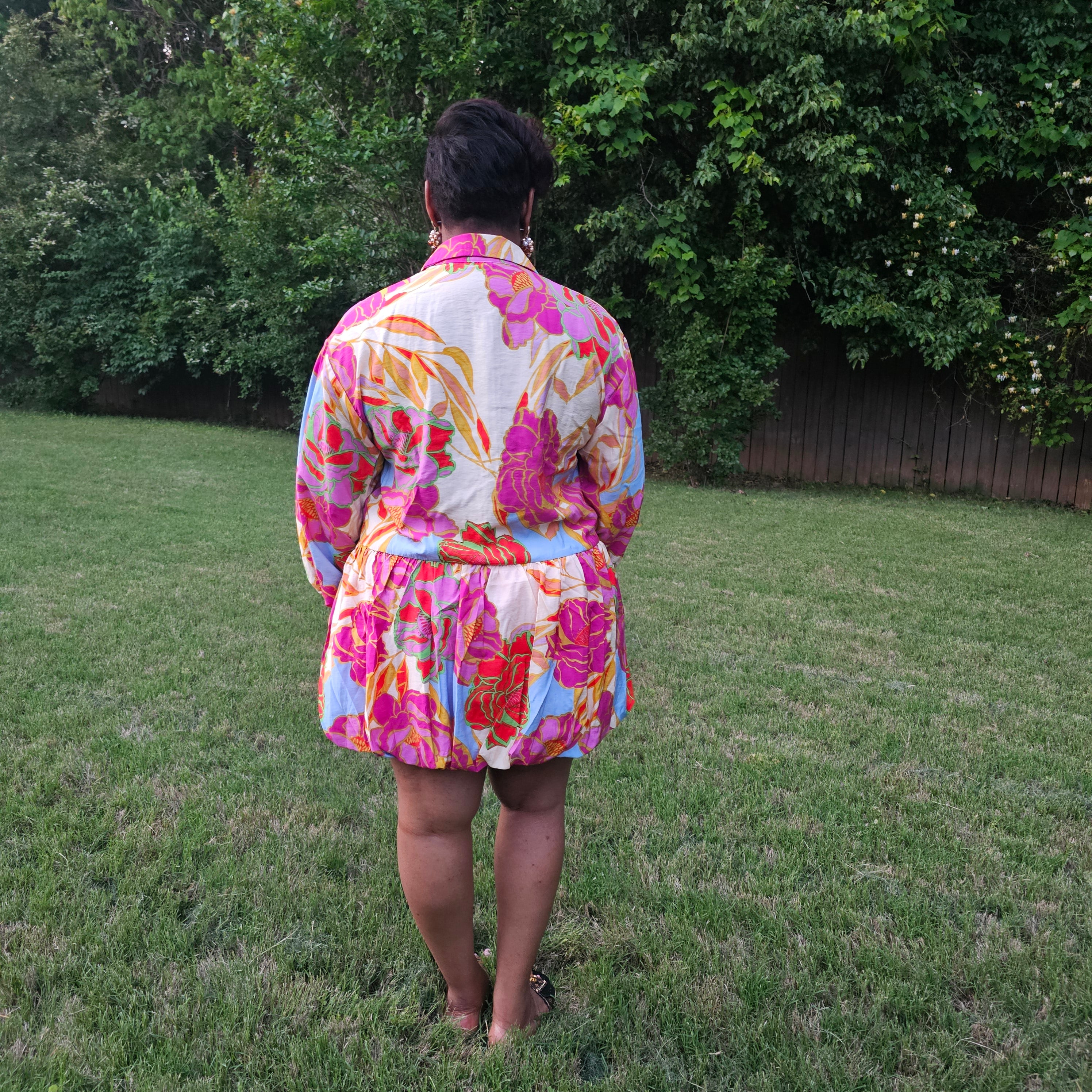 Floral L/S Bubble Skirt Mini Dress/Shirt
