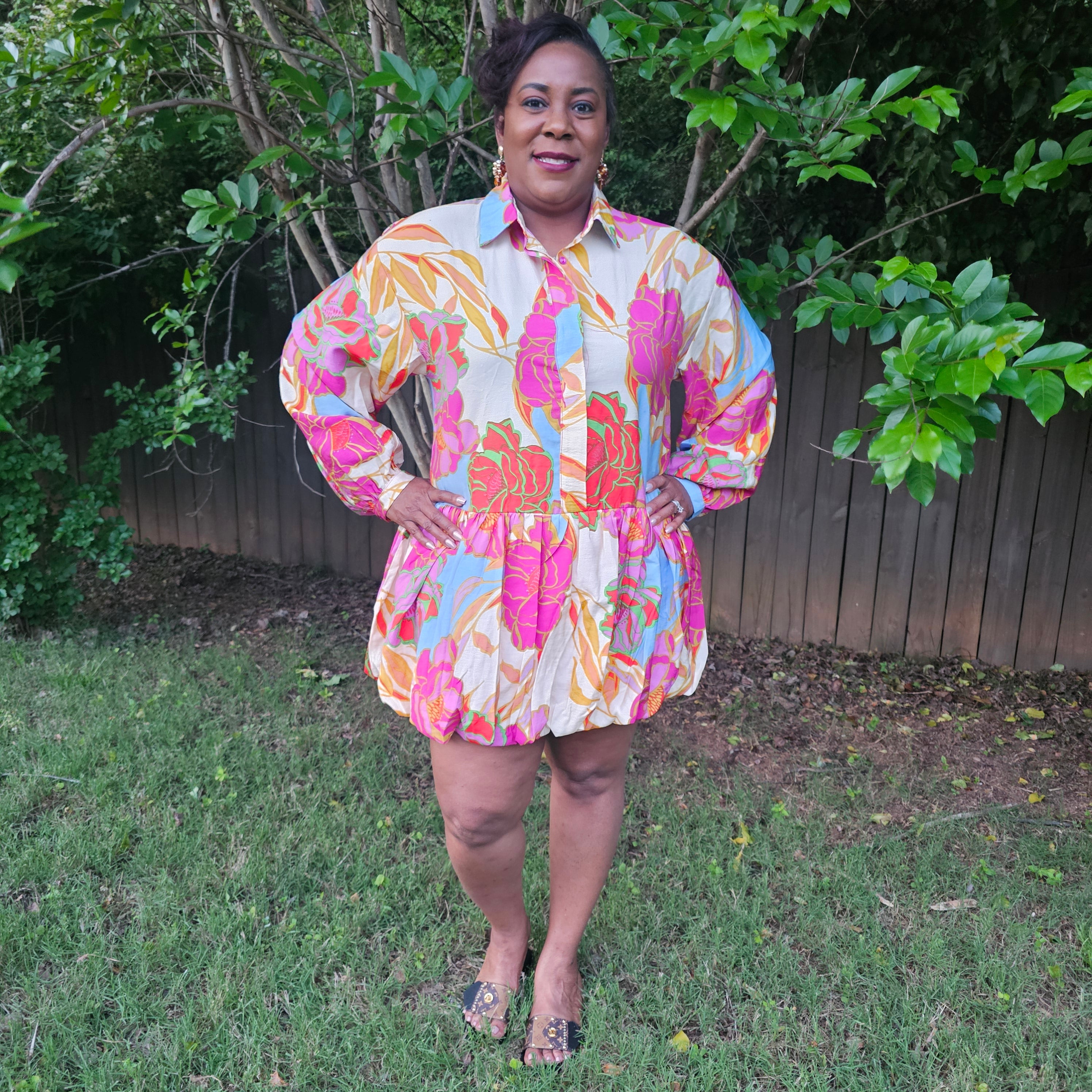 Floral L/S Bubble Skirt Mini Dress/Shirt