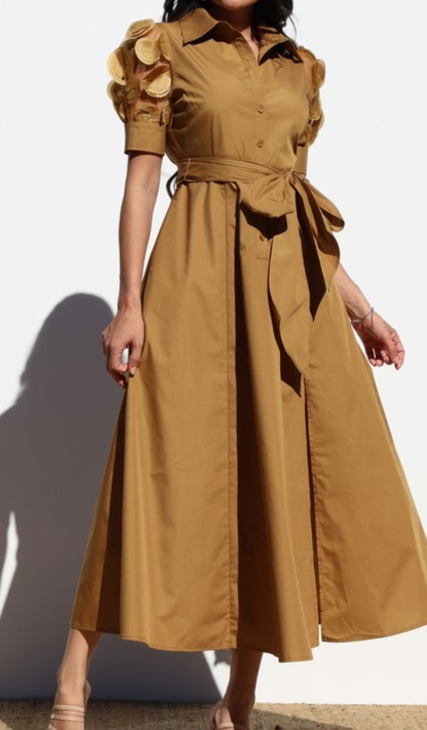Cocoa Lace Sleeve Woven Midi Dress