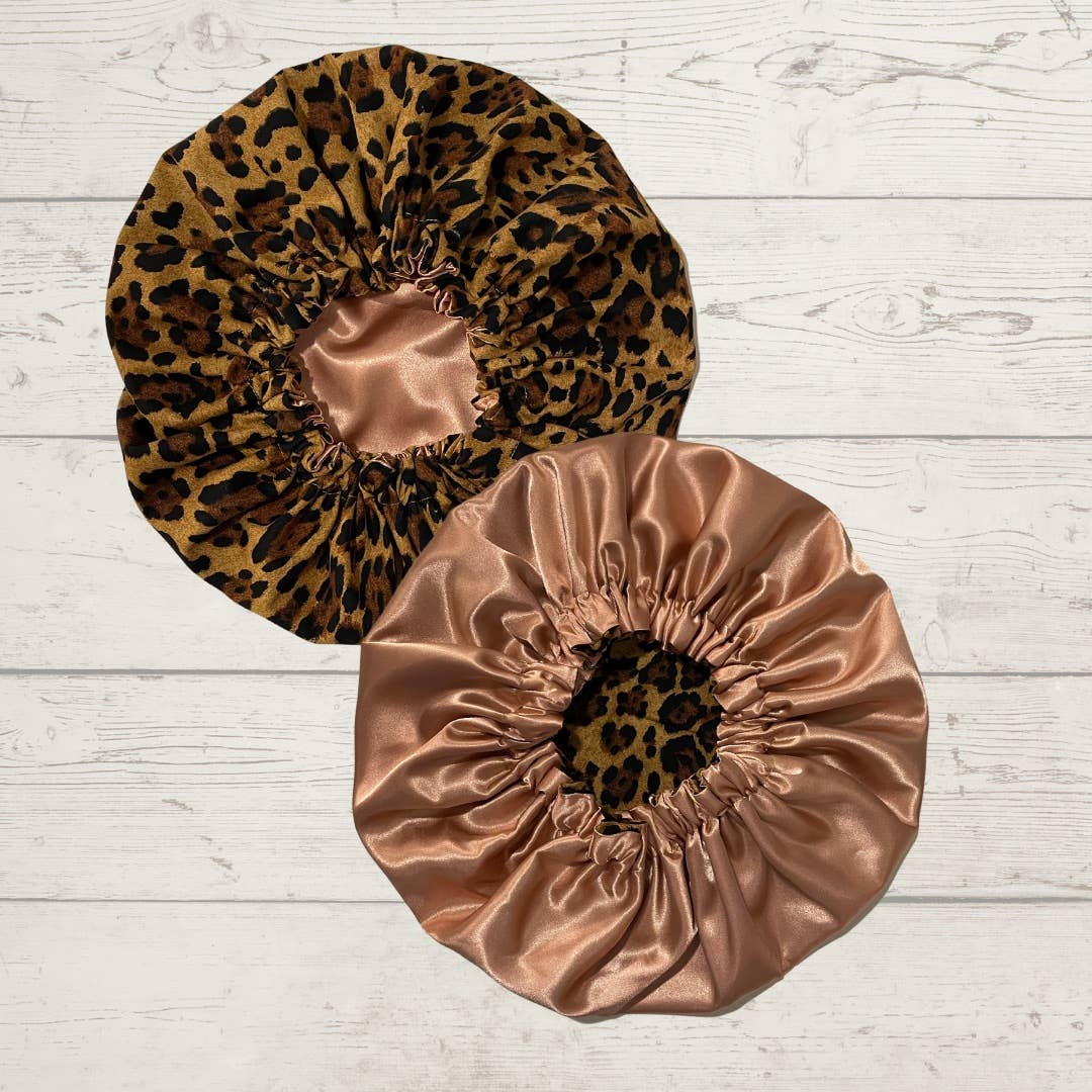 Leopard Print Satin Lined Bonnet